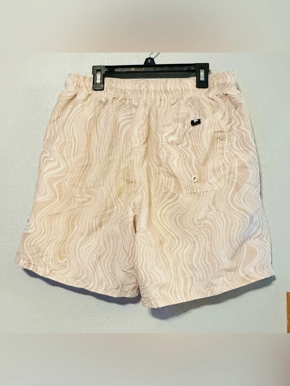 MANNFINITY Beige & White Swirl Swim Trunks Men size MEDIUM